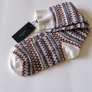RAG AND BONE WOMENS FAIR ISLE WOOL SOCKS IVORY HIGH CUT OS NWT
